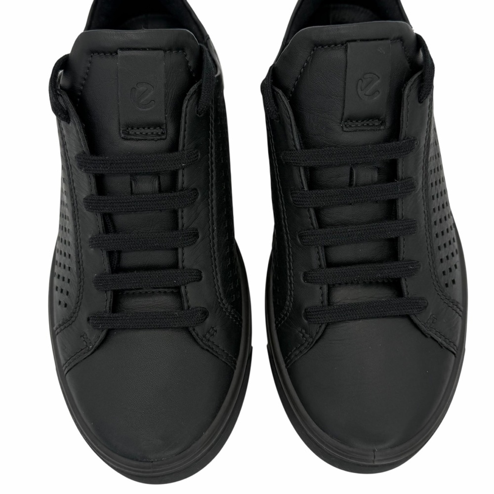 Ecco Street Tray Leather Perforated Black Sneakers - Picture 4 of 16